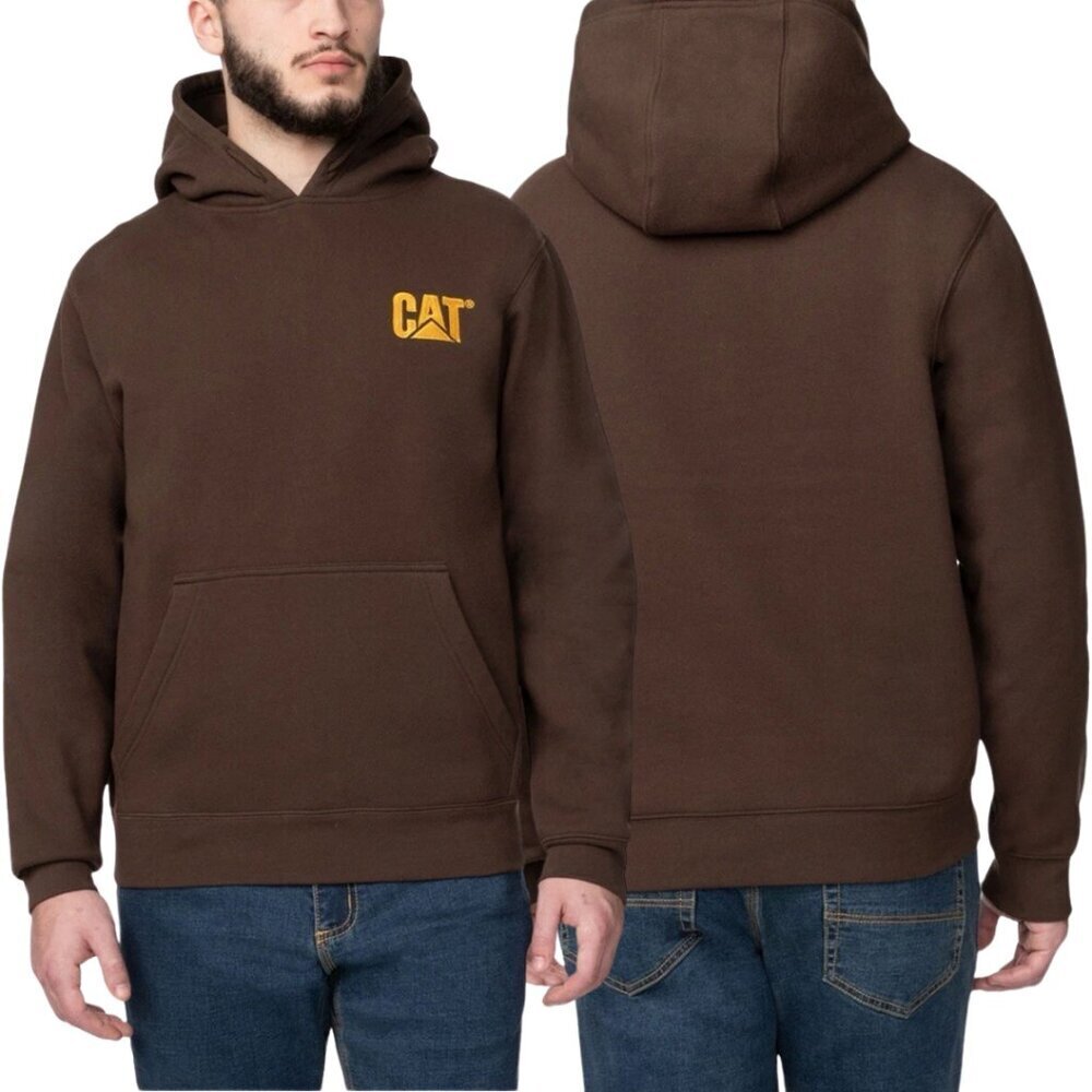CAT Catepillar Logo Heavyweight Hoodie Sweatshirt Pullover Men's XL Brown Rugged